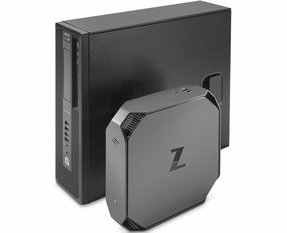 HP 's tiny Z2 Mini, beside the already-small HP Z240 SFF (Source: HP)