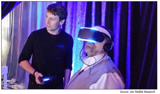 Richard Marks, the lead developer at Project Morpheus, shows Richard Doherty of the Envisioneering Group the Mars Rover in VR.